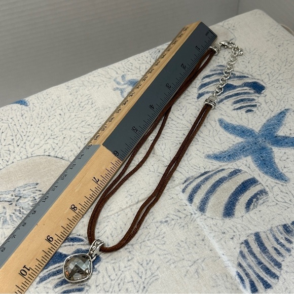 Brighton Venus Rising Necklace Taupe Champagne Swarovski Crystal Brown Cord 17" - Picture 9 of 12